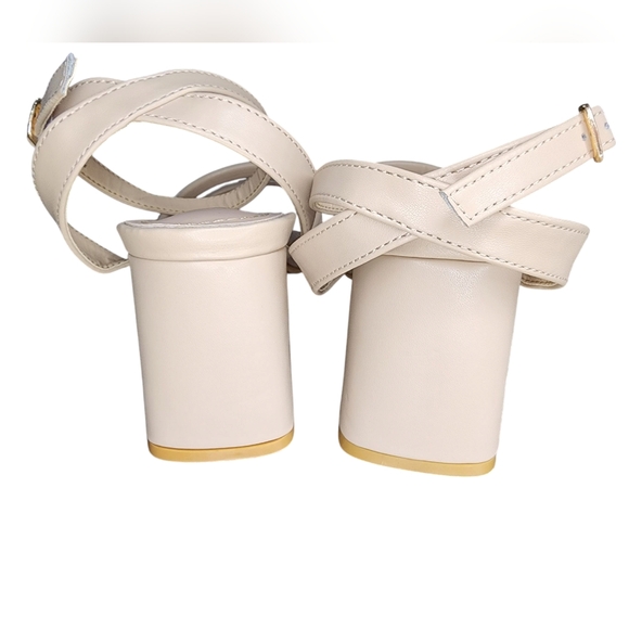 CYBLING nude strappy block heel sandals size 37 square toe ankle buckle - Picture 4 of 6